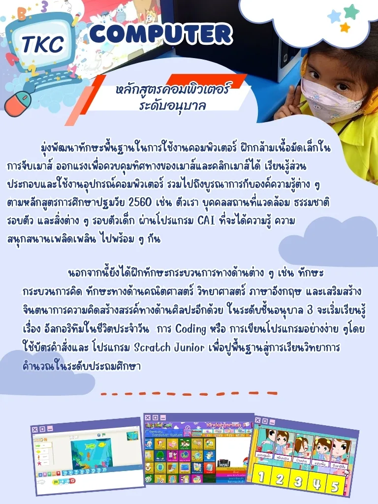 ภาพประกอบหลักสูตรคอมพิวเตอร์ระดับอนุบาล จาก ThaiKidCom