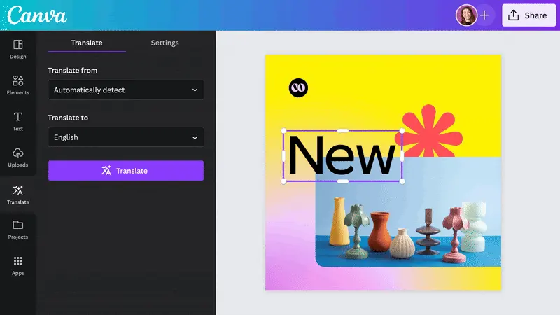 ฟีเจอร์ Translate ของ Canva AI